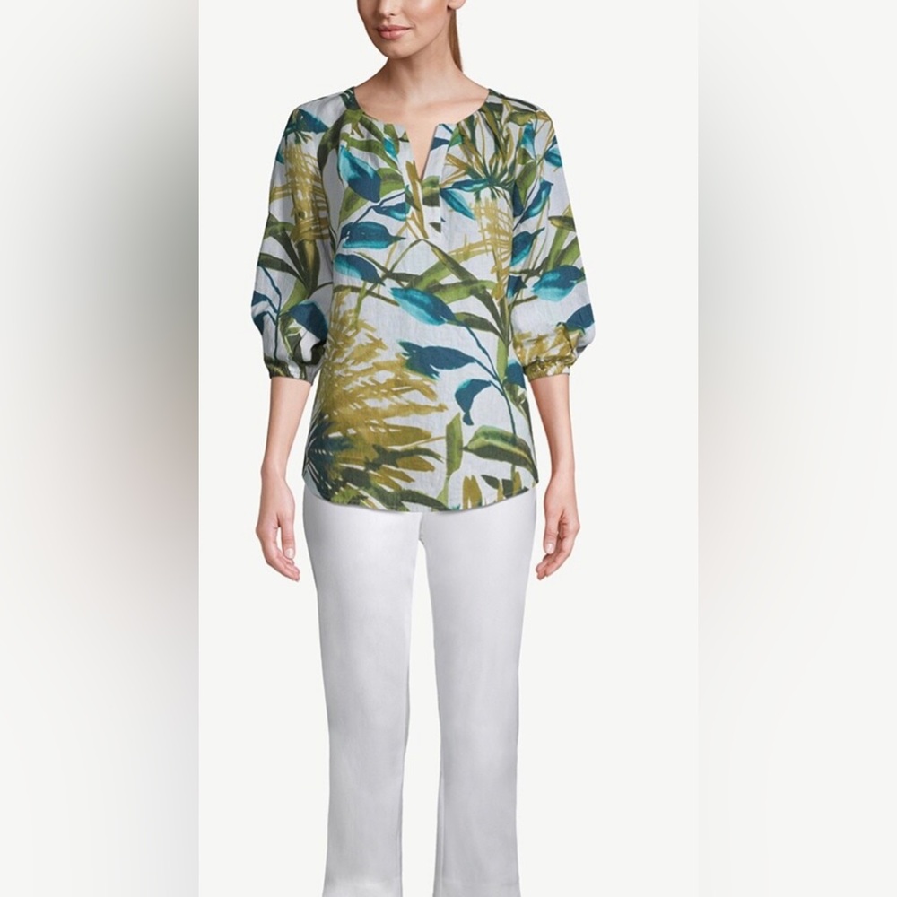 Chico’s Palm Print Linen Tunic - Picture 3 of 8